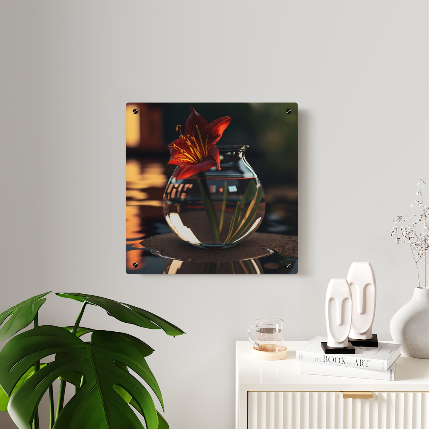 Acrylic Wall Art Panels Red Lily in a Glass vase 2