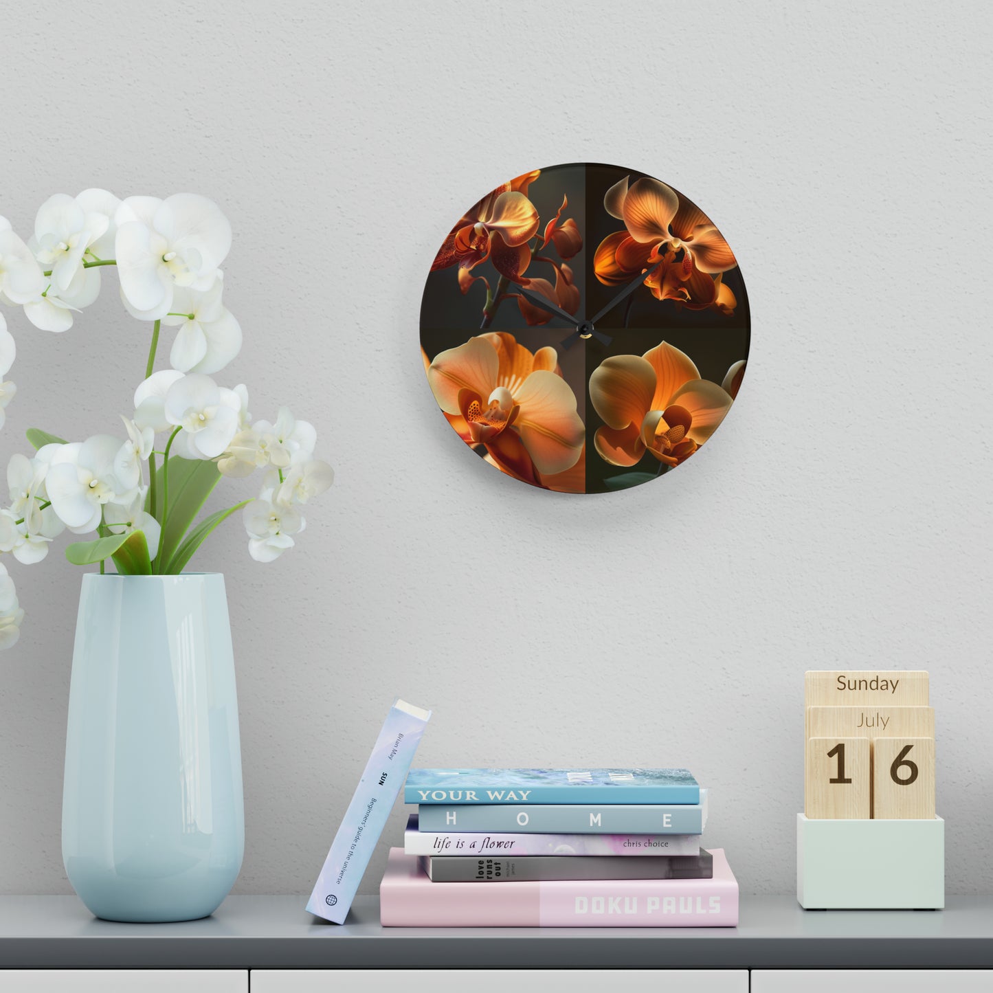 Acrylic Wall Clock Orange Orchid 5