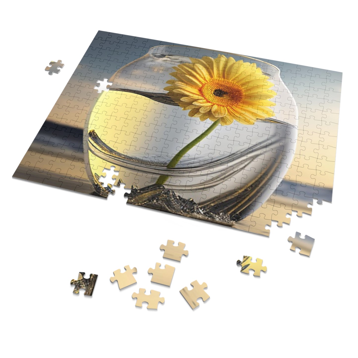 Jigsaw Puzzle (30, 110, 252, 500,1000-Piece) yello Gerbera glass 1