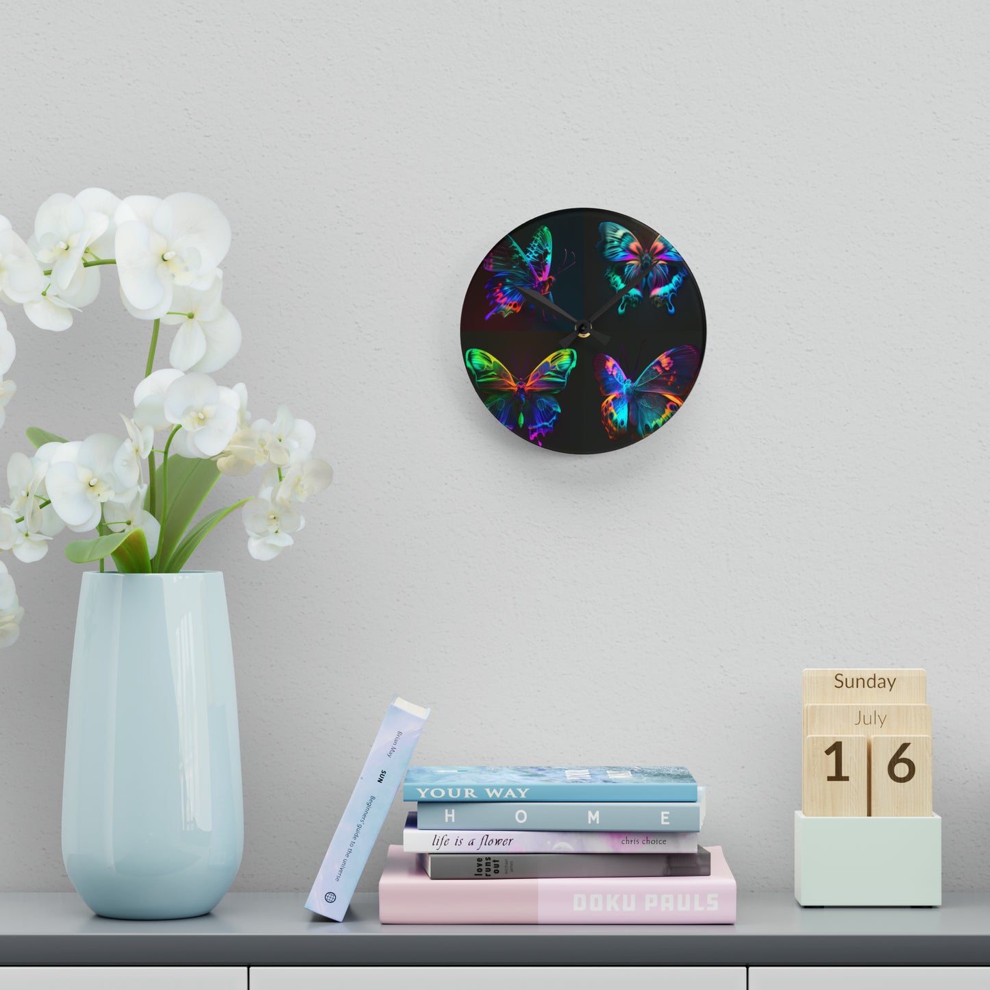 Acrylic Wall Clock Raw Hyper Color Butterfly 5