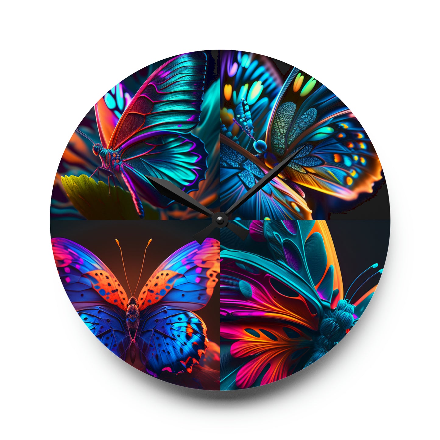 Acrylic Wall Clock Neon Butterfly Macro 5