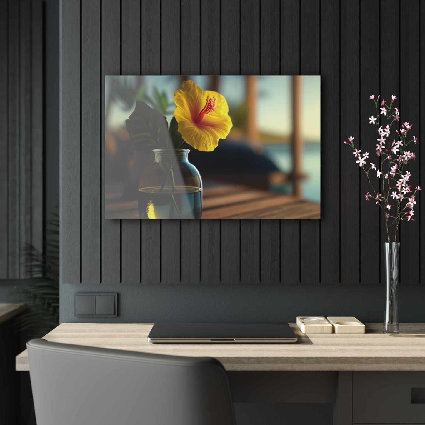 Acrylic Prints Yellow Hibiscus Wood 2