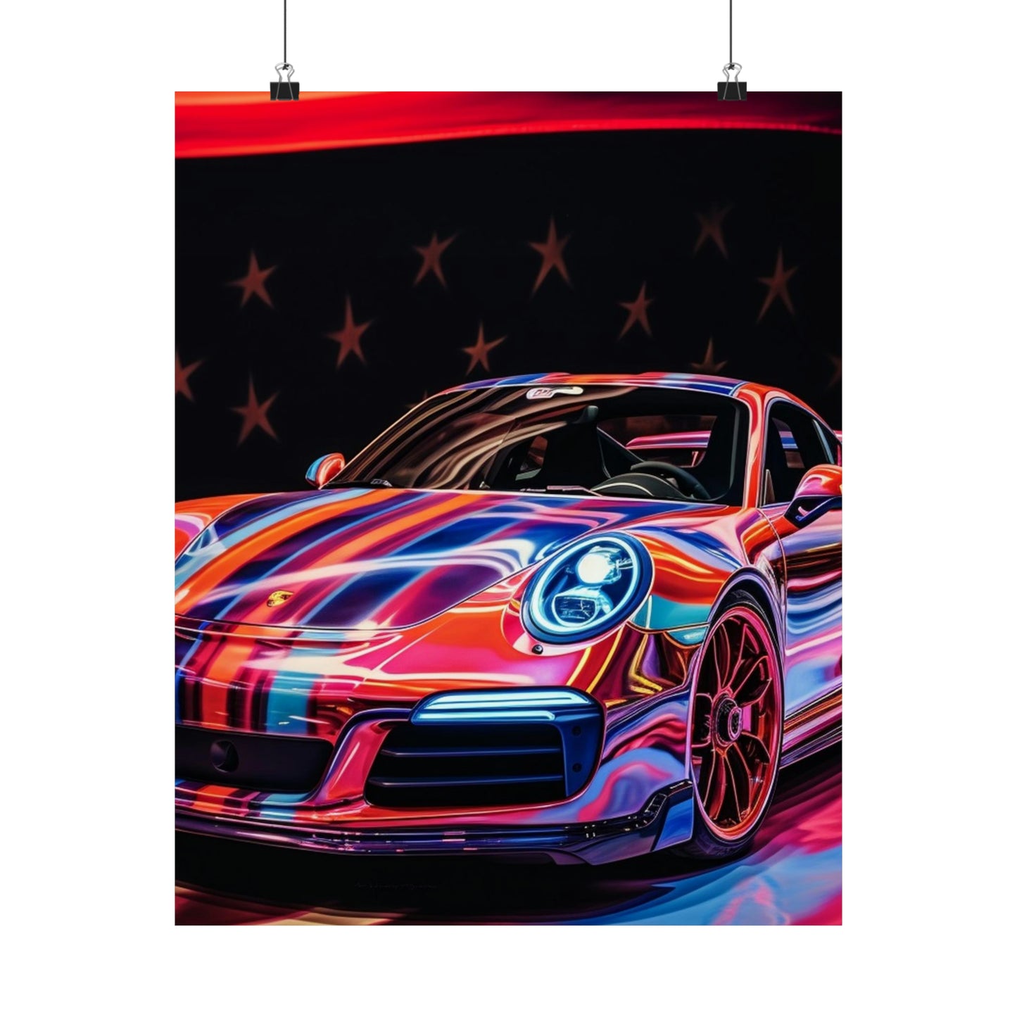 Premium Matte Vertical Posters American Flag Colored Porsche 2