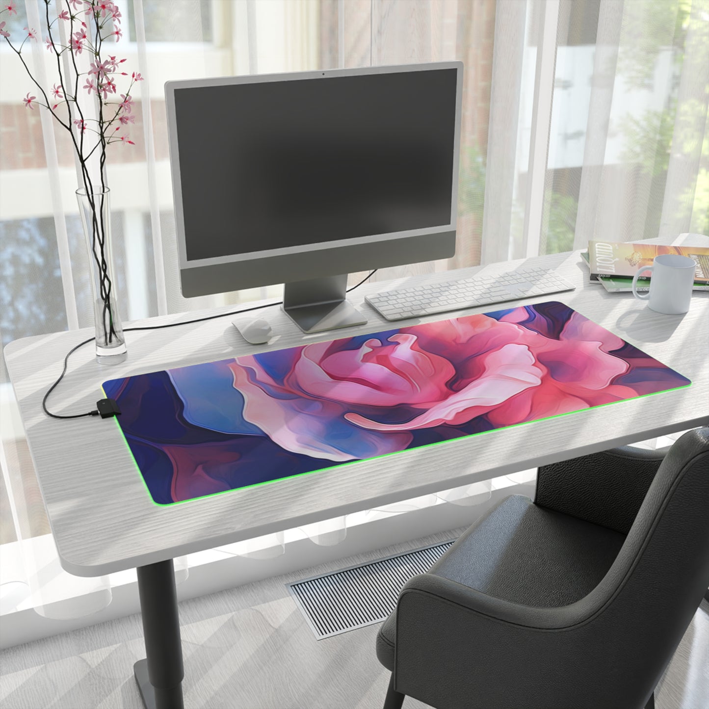 LED Gaming Mouse Pad Pink & Blue Tulip Rose 1