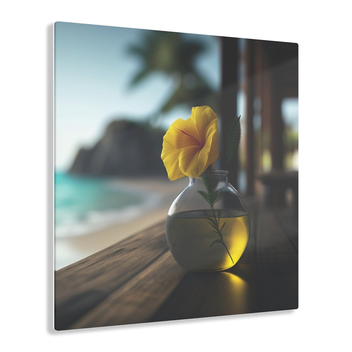 Acrylic Prints Yellow Hibiscus Wood 3