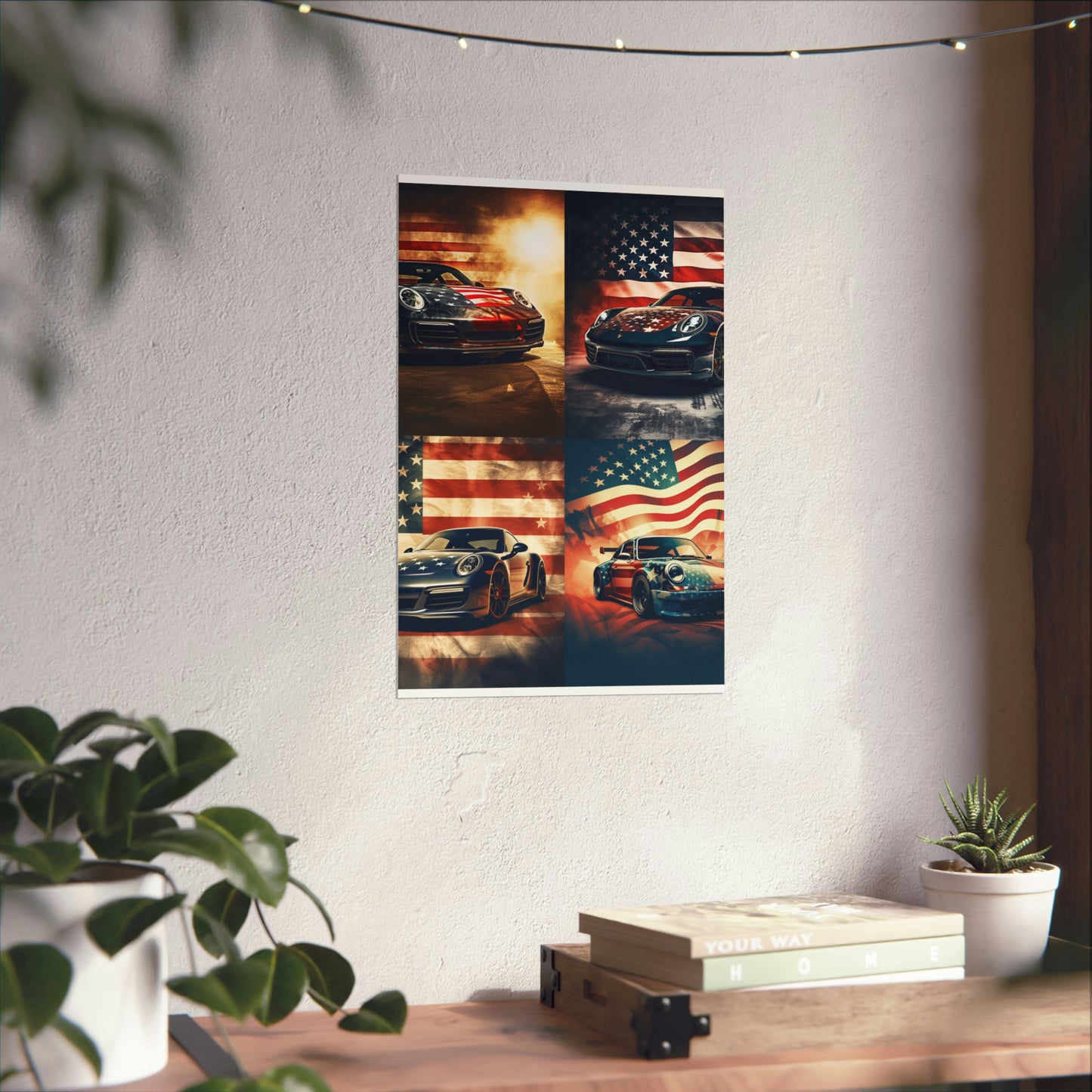 Premium Matte Vertical Posters Abstract American Flag Background Porsche 5
