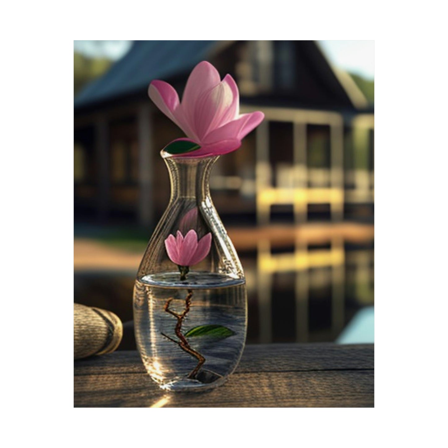 Premium Matte Vertical Posters Magnolia in a Glass vase 4