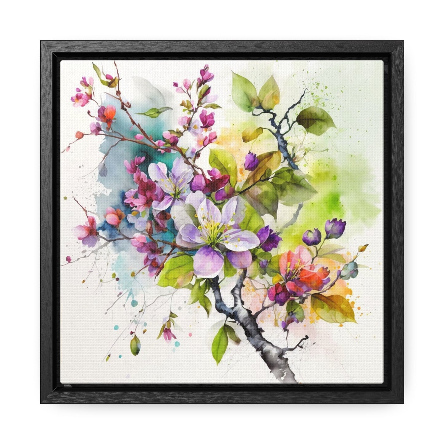 Gallery Canvas Wraps, Square Frame Mother Nature Bright Spring Colors Realistic Watercolor 4