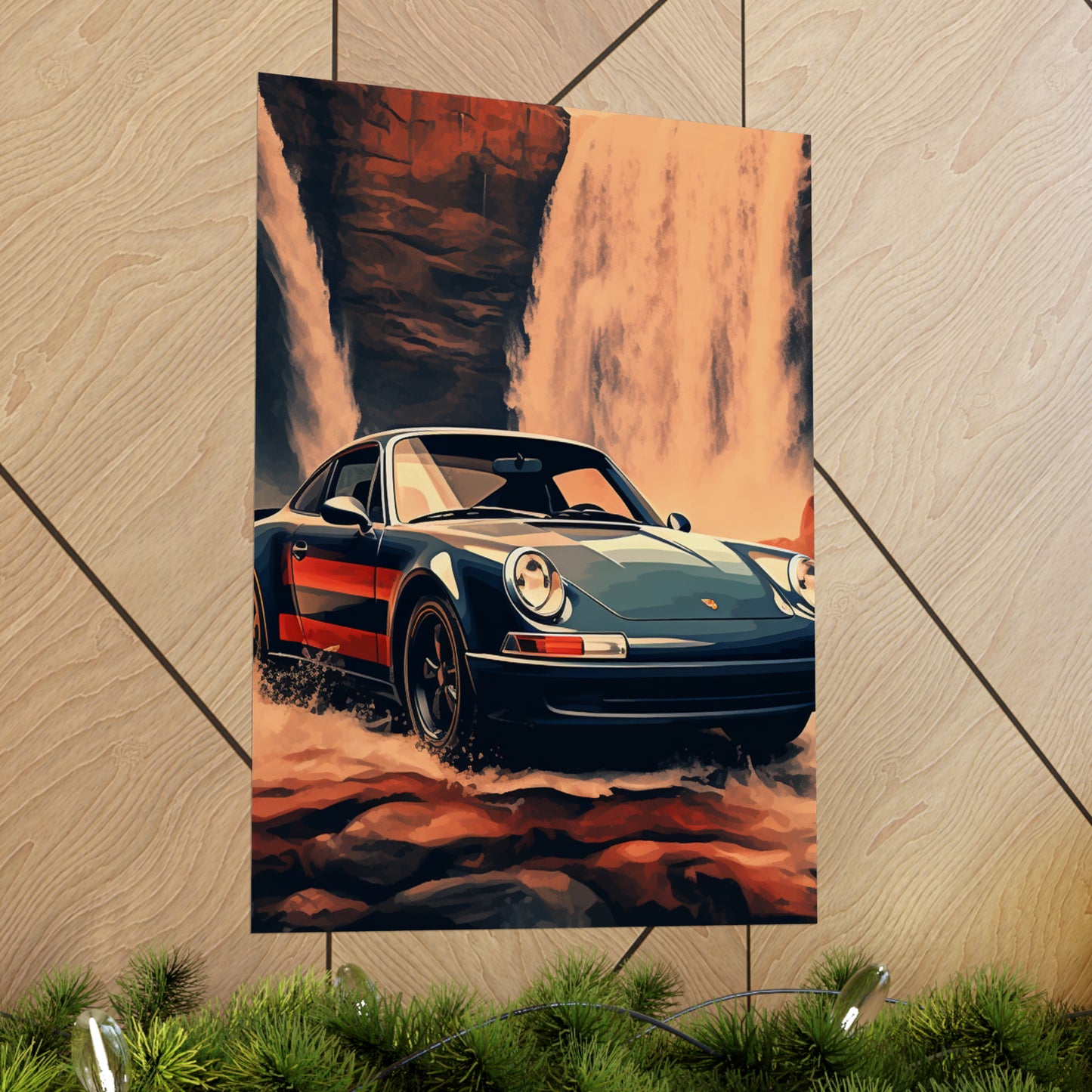 Premium Matte Vertical Posters American Flag Porsche Abstract 3