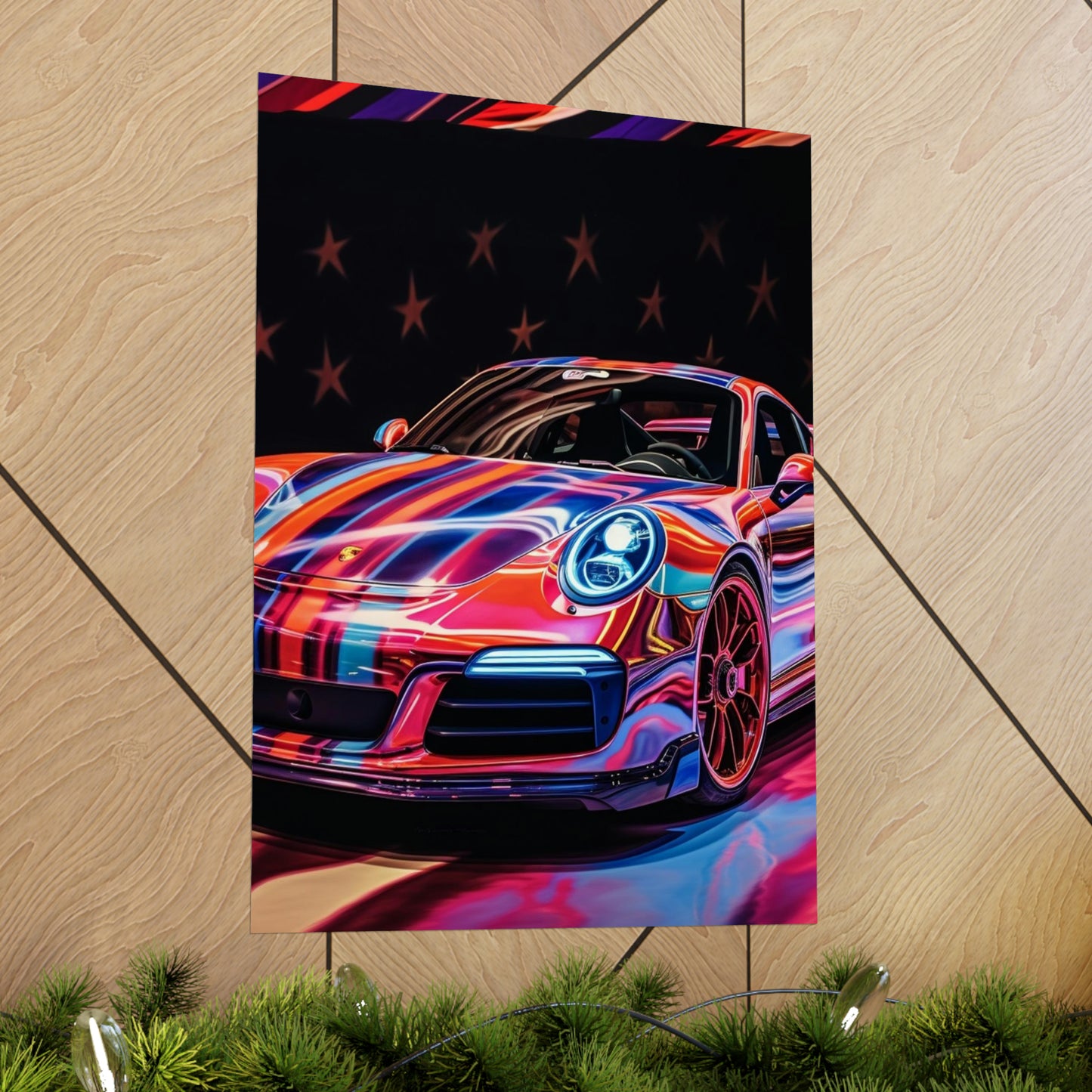 Premium Matte Vertical Posters American Flag Colored Porsche 4