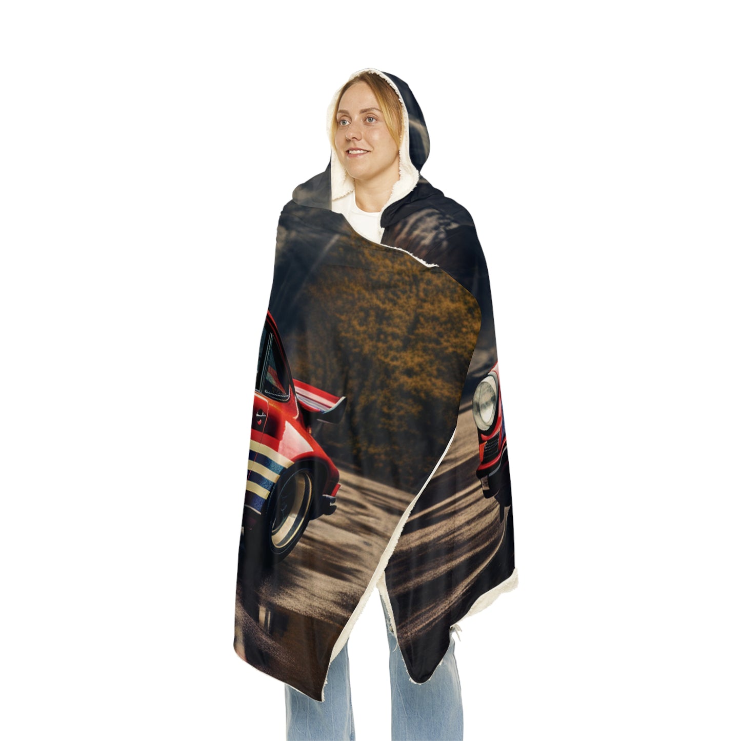 Snuggle Hooded Blanket American Flag Porsche Abstract 1