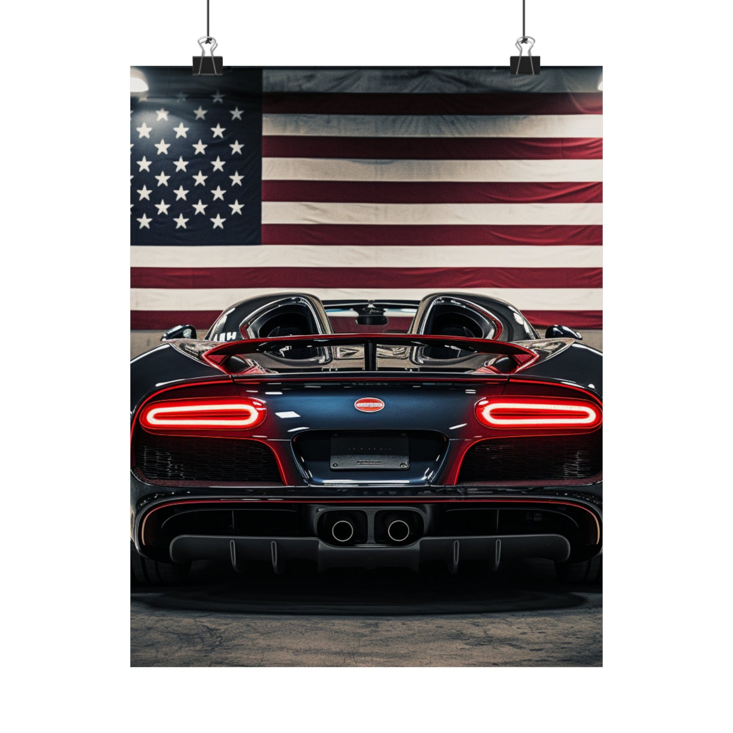 Premium Matte Vertical Posters American Flag Background Bugatti 4