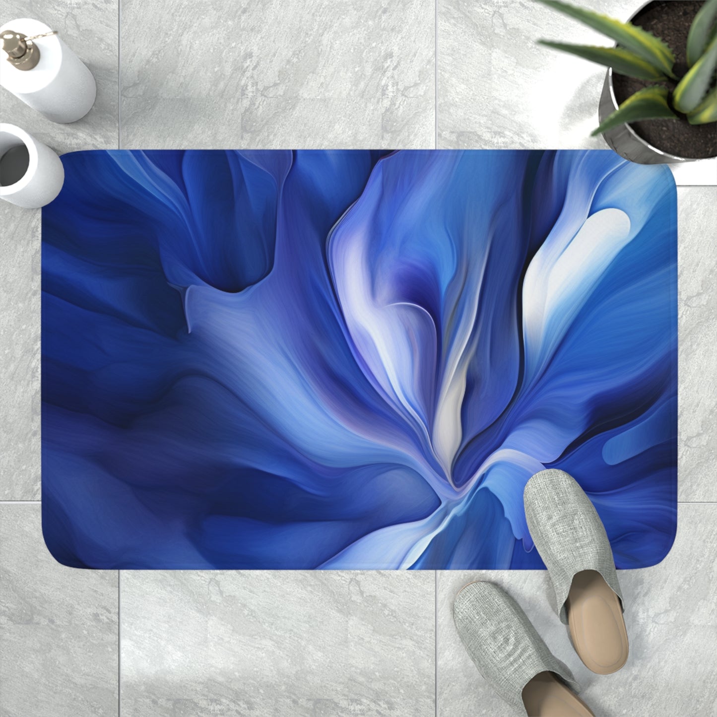 Memory Foam Bath Mat Abstract Blue Tulip 3