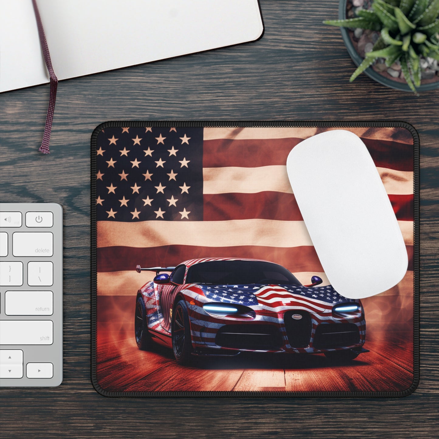 Gaming Mouse Pad  Abstract American Flag Background Bugatti 2