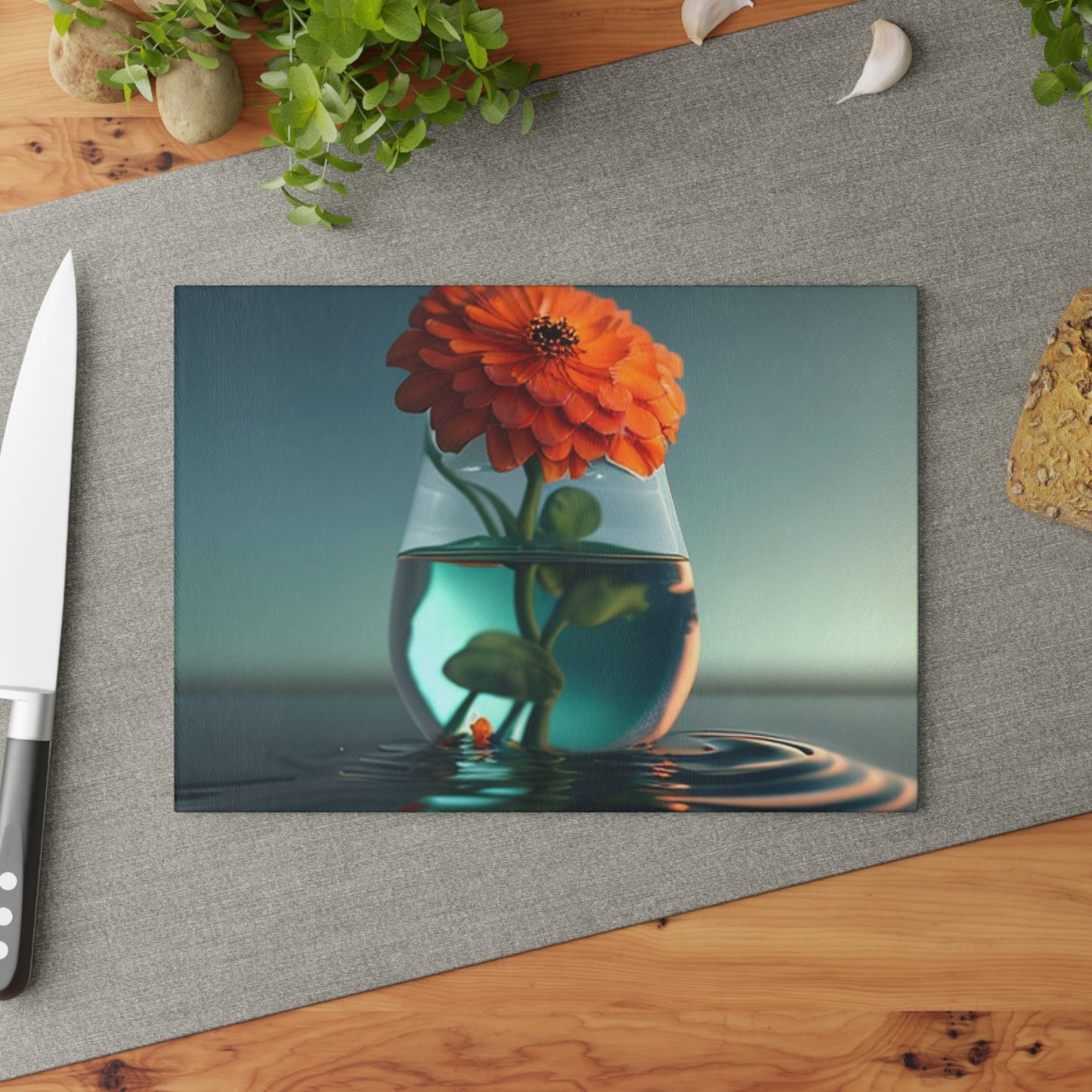 Glass Cutting Board Orange Zinnia 1