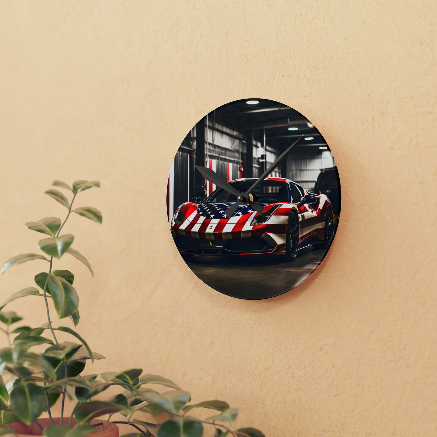 Acrylic Wall Clock American Flag Farrari 3