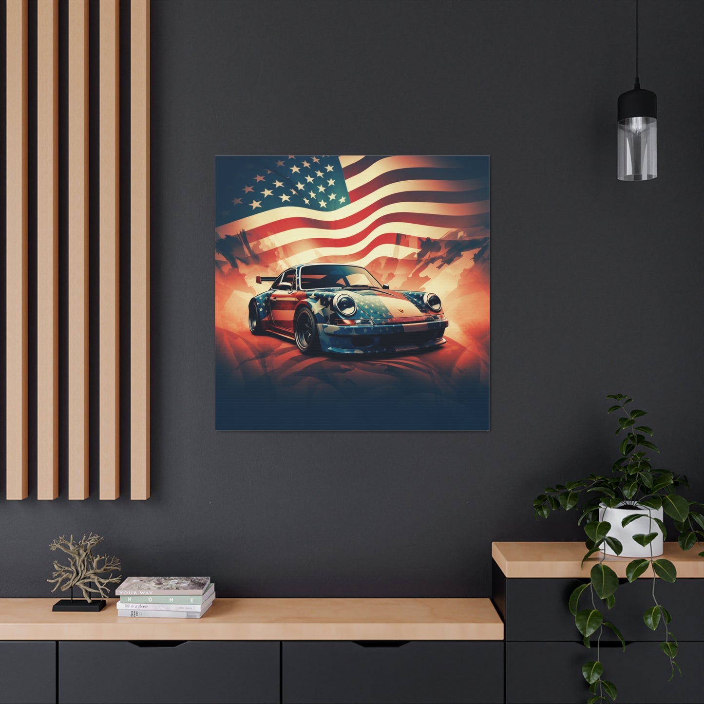 Canvas Gallery Wraps Abstract American Flag Background Porsche 4