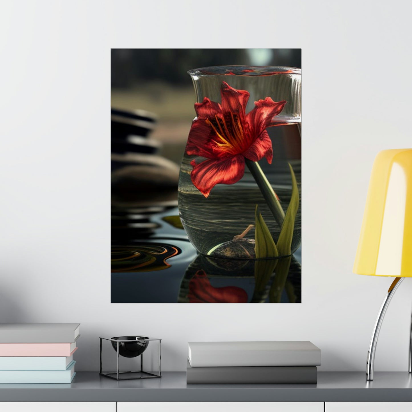 Premium Matte Vertical Posters Red Lily in a Glass vase 4