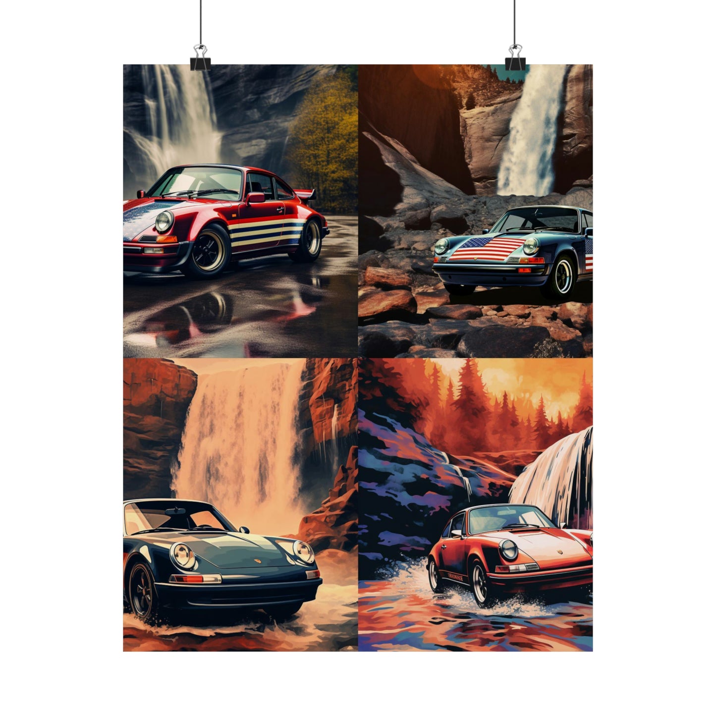 Premium Matte Vertical Posters American Flag Porsche Abstract 5