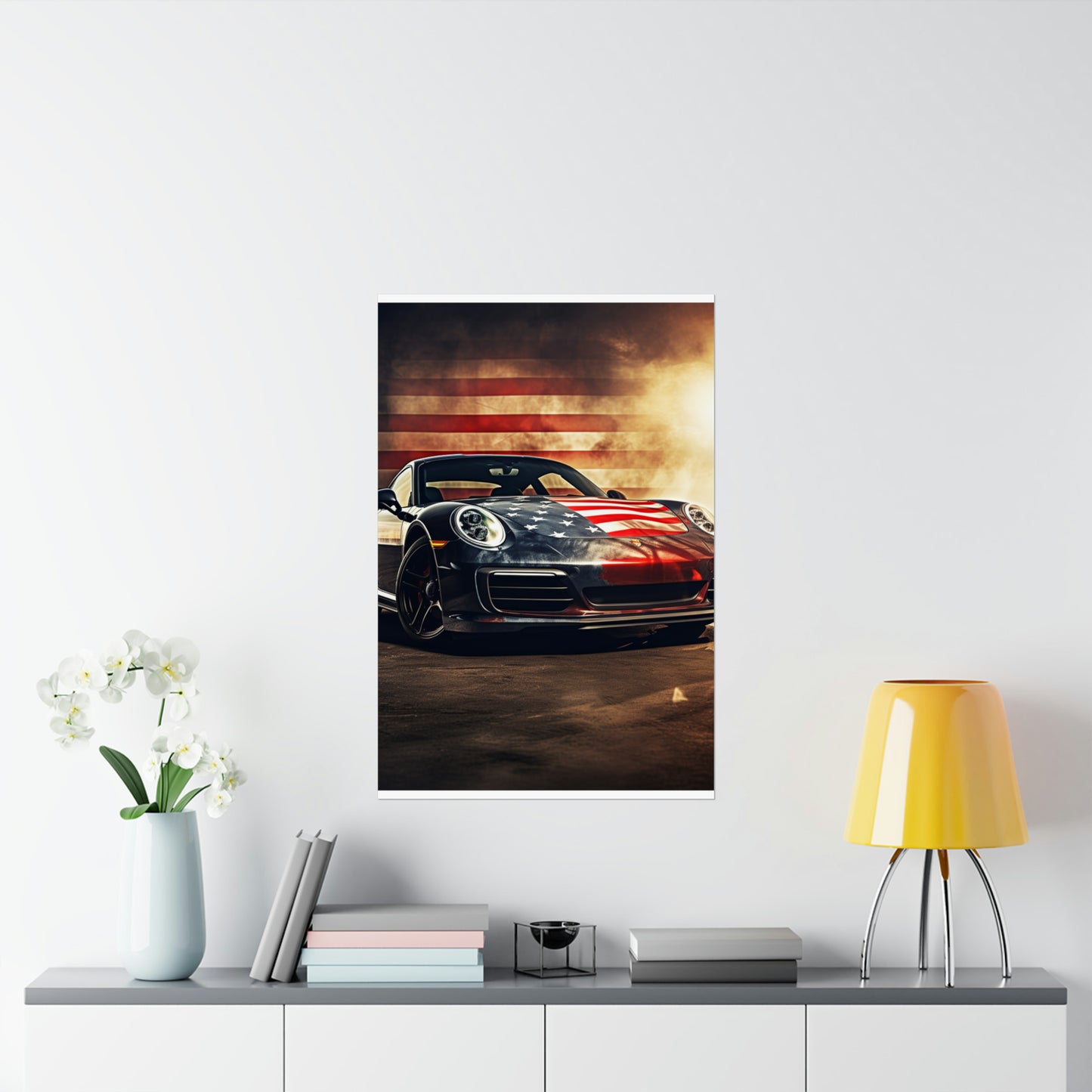 Premium Matte Vertical Posters Abstract American Flag Background Porsche 1