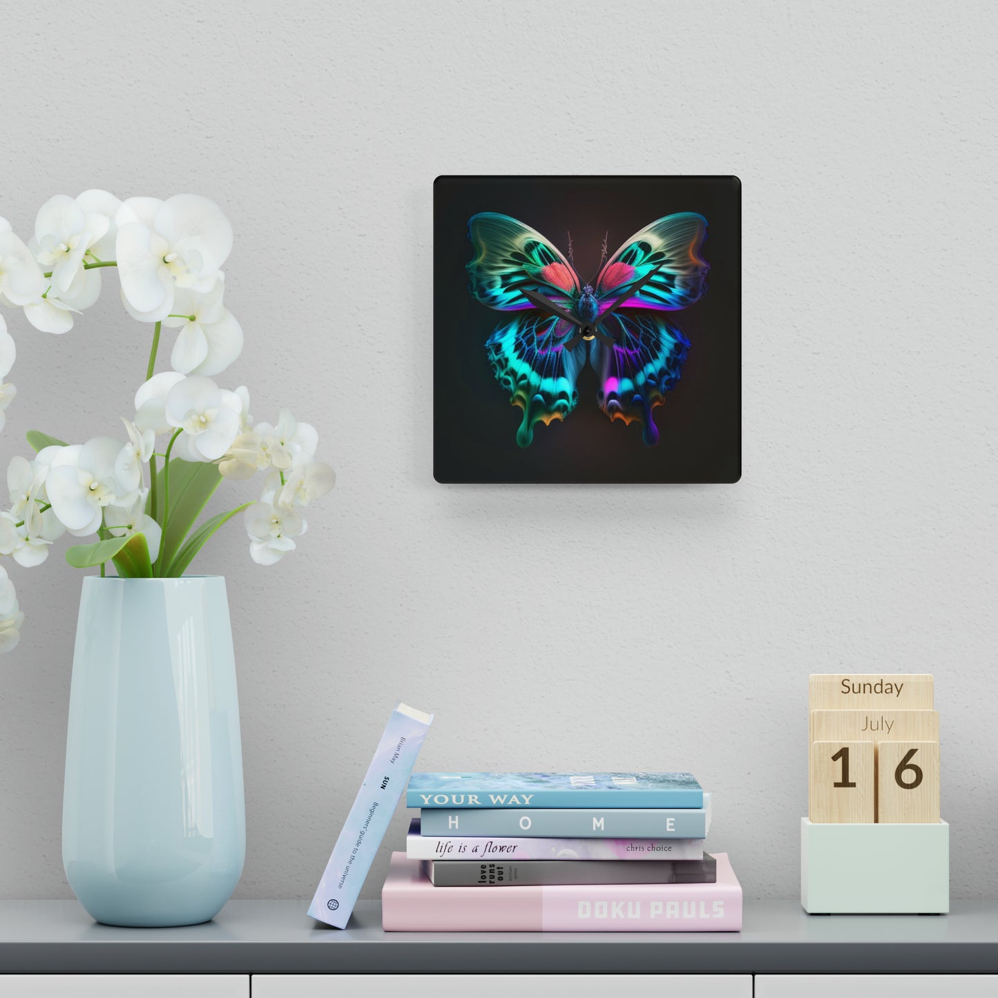 Acrylic Wall Clock Neon Butterfly Fusion 1