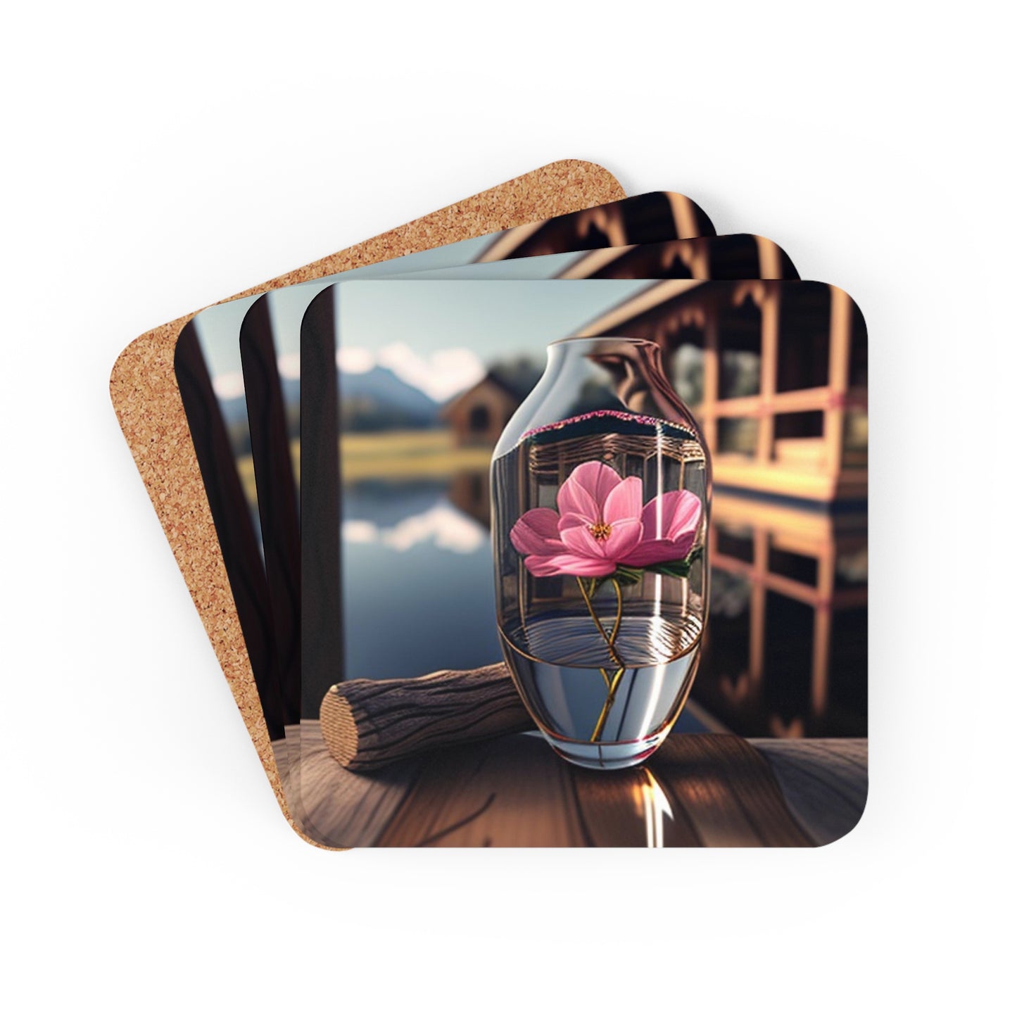 Corkwood Coaster Set Pink Magnolia 4