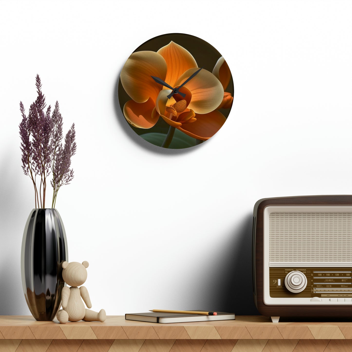 Acrylic Wall Clock Orange Orchid 4