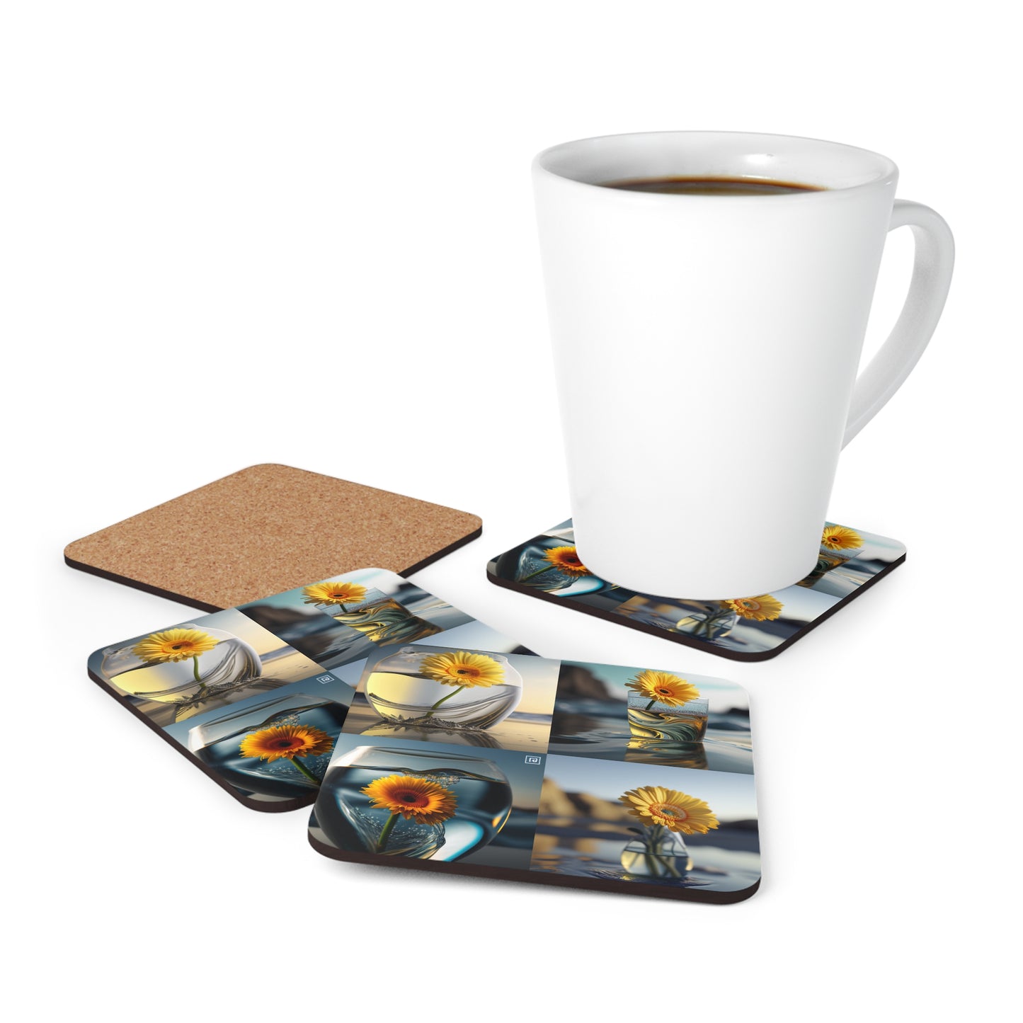 Corkwood Coaster Set yello Gerbera glass 5