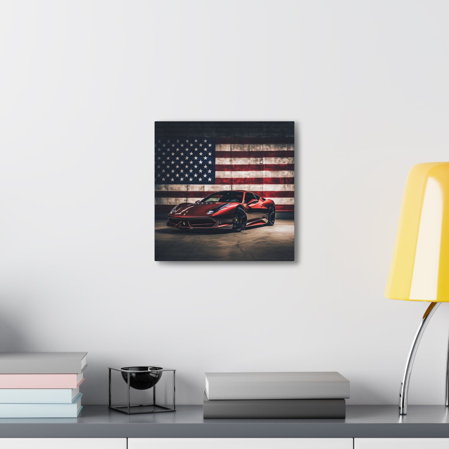 Canvas Gallery Wraps American Flag Background Ferrari 4