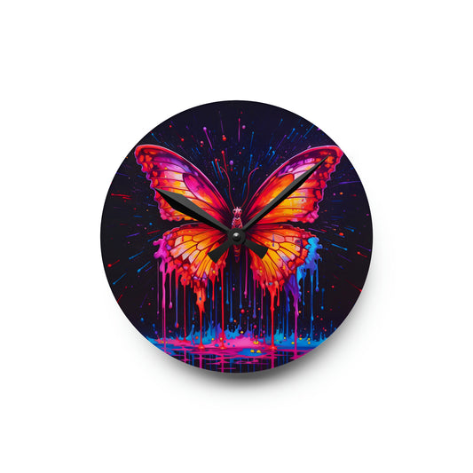 Acrylic Wall Clock Pink Butterfly Flair 4