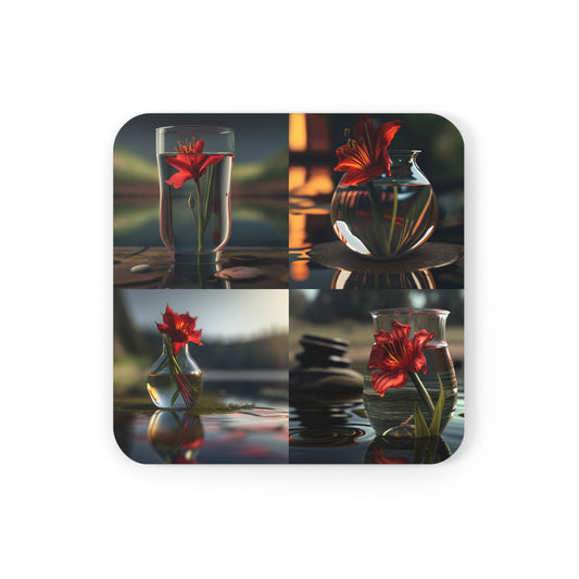 Cork Back Coaster Red Lily in a Glass vase 5