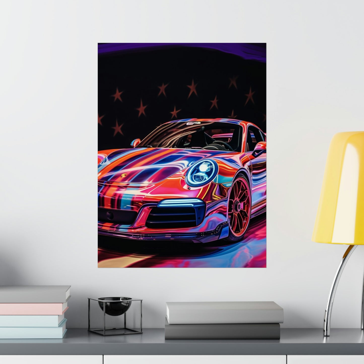 Premium Matte Vertical Posters American Flag Colored Porsche 1