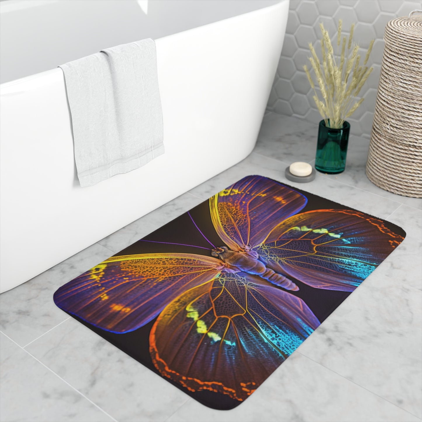 Memory Foam Bath Mat Neon Butterfly Flair 2