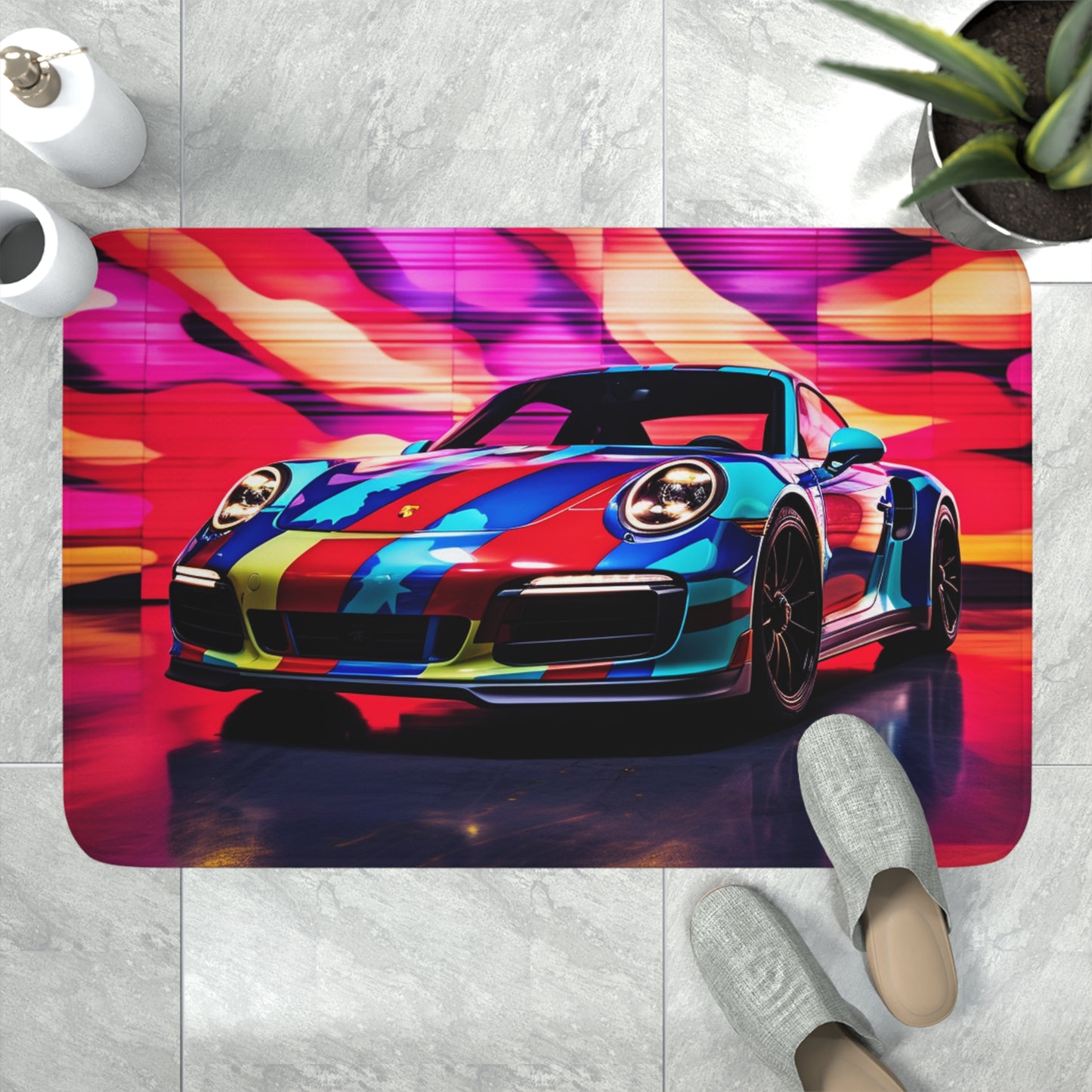 Memory Foam Bath Mat Macro American Flag Porsche 1