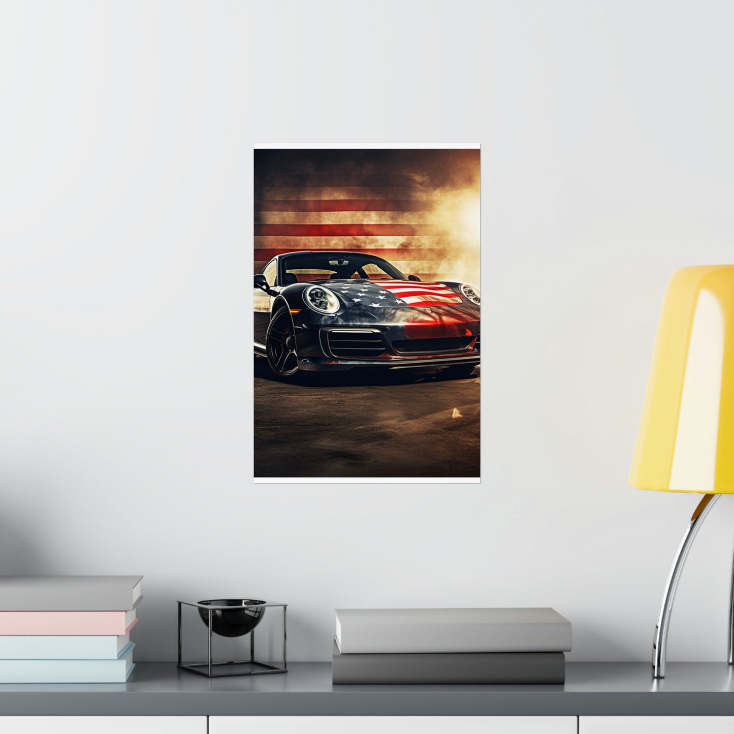 Premium Matte Vertical Posters Abstract American Flag Background Porsche 1
