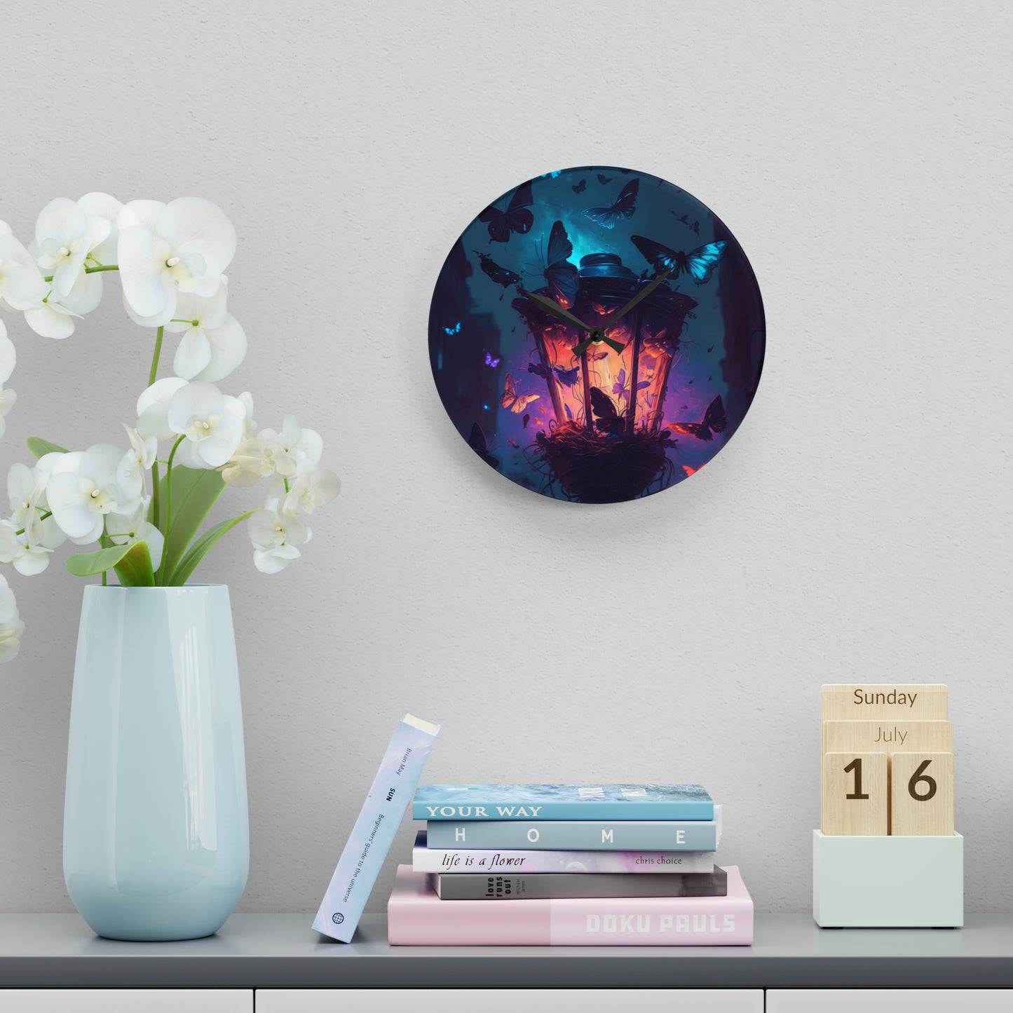 Acrylic Wall Clock Street Light Butterfly 3