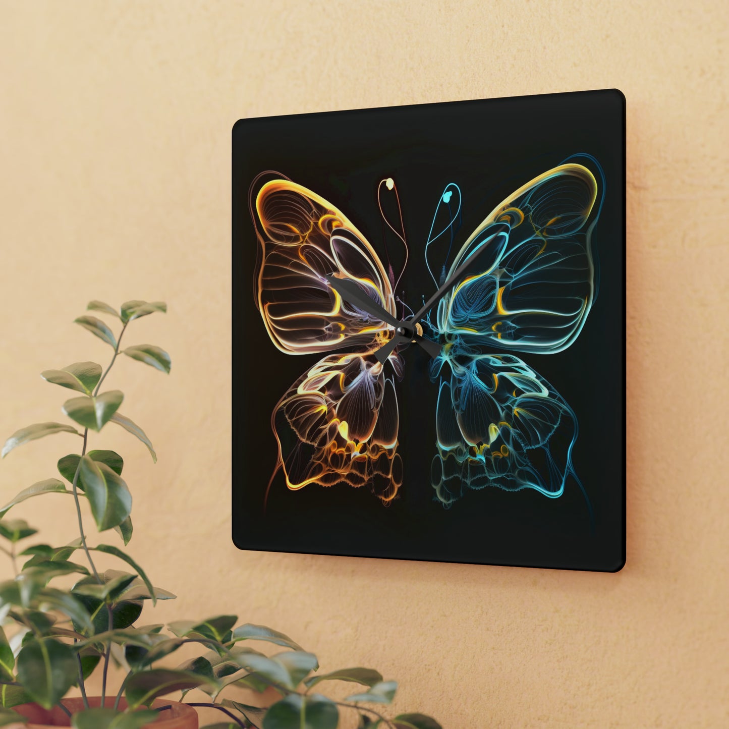 Acrylic Wall Clock Neon Glo Butterfly 3