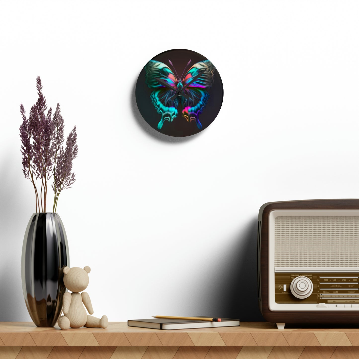 Acrylic Wall Clock Neon Butterfly Fusion 3