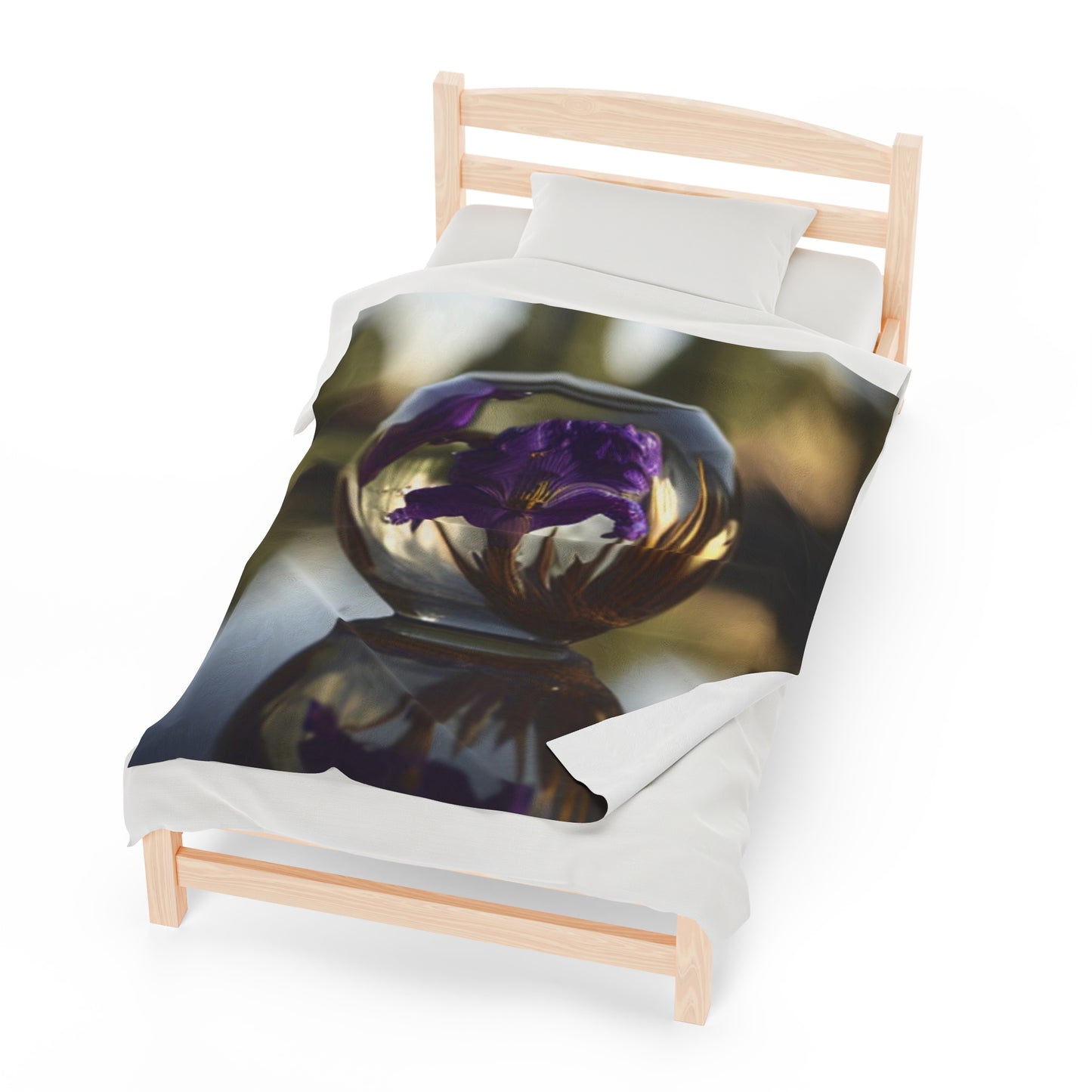 Velveteen Plush Blanket Purple Iris in a vase 2