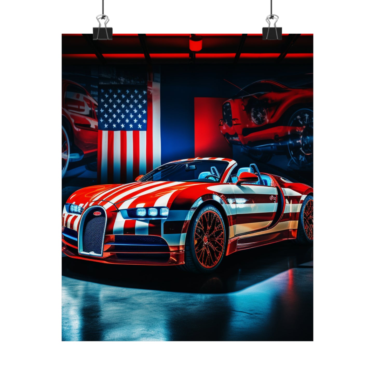 Premium Matte Vertical Posters Macro Bugatti American Flag 2