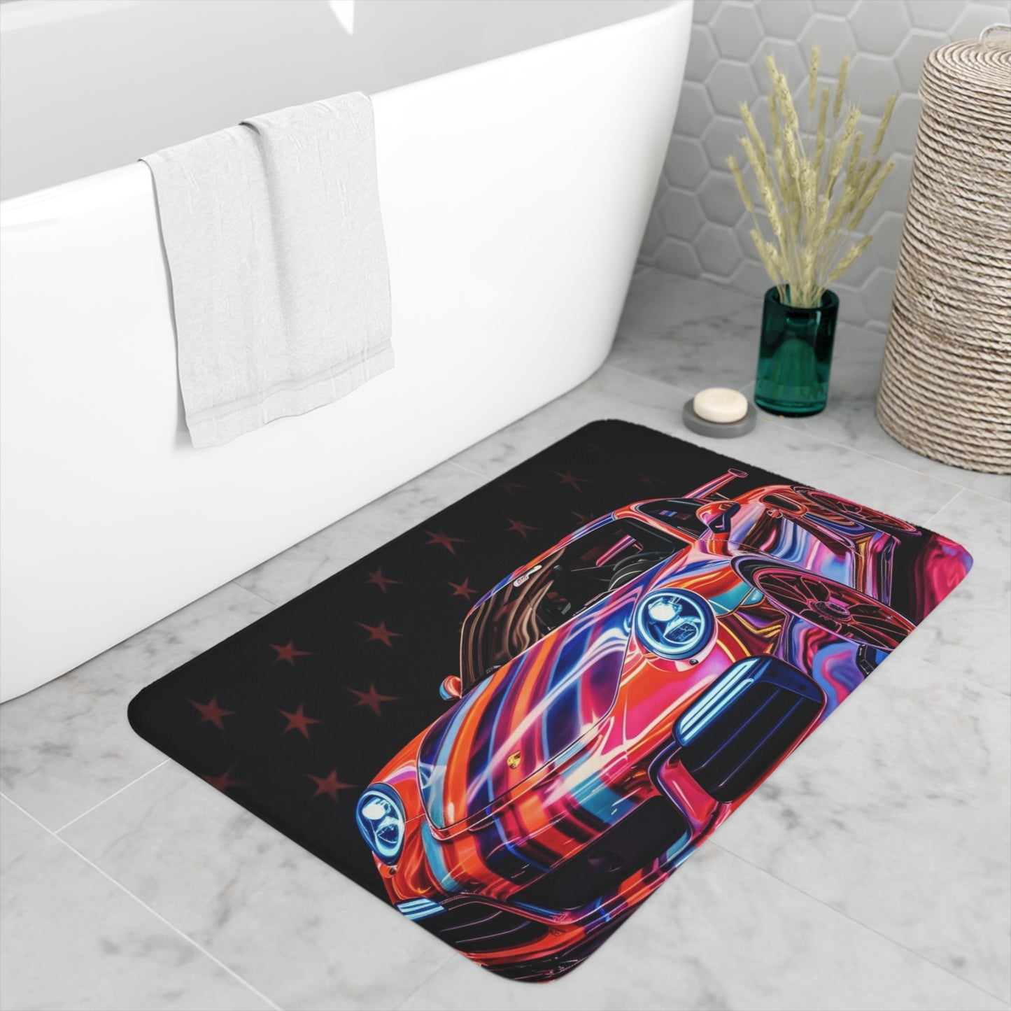 Memory Foam Bath Mat American Flag Colored Porsche 2