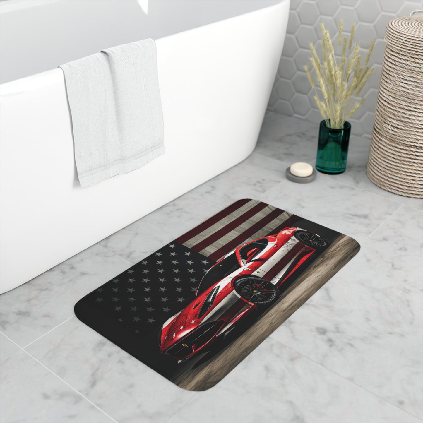 Memory Foam Bath Mat American Flag Background Ferrari 1