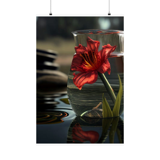 Premium Matte Vertical Posters Red Lily in a Glass vase 4