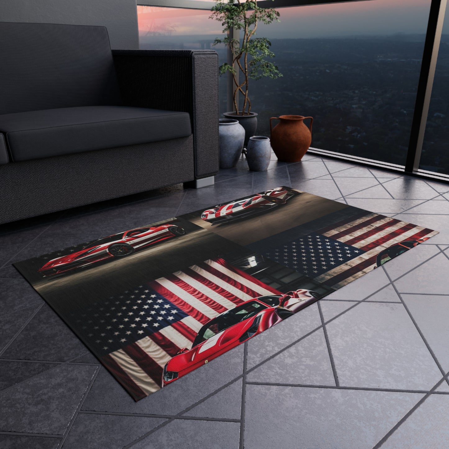 Outdoor Rug  American Flag Background Ferrari 5