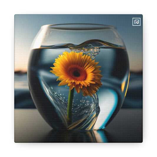 Canvas Gallery Wraps yello Gerbera glass 3
