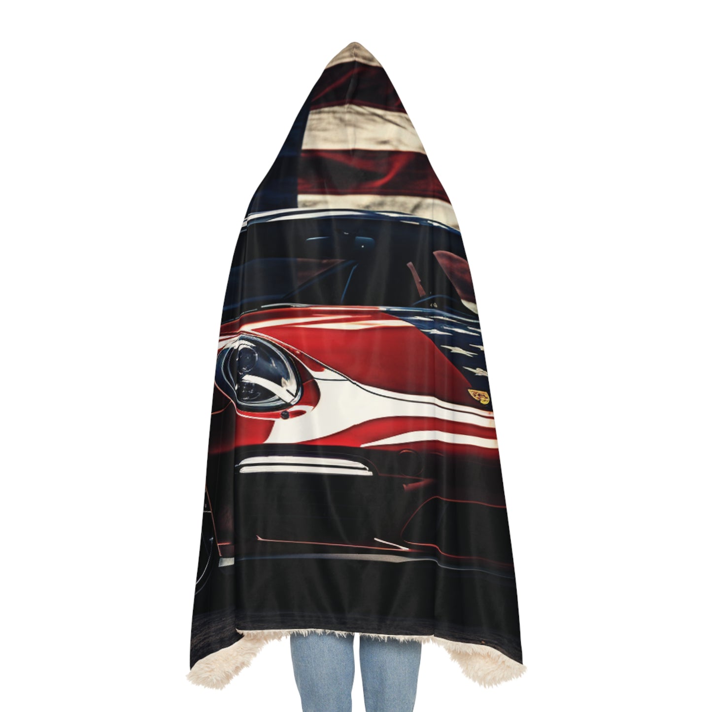 Snuggle Hooded Blanket American Flag Background Porsche 2