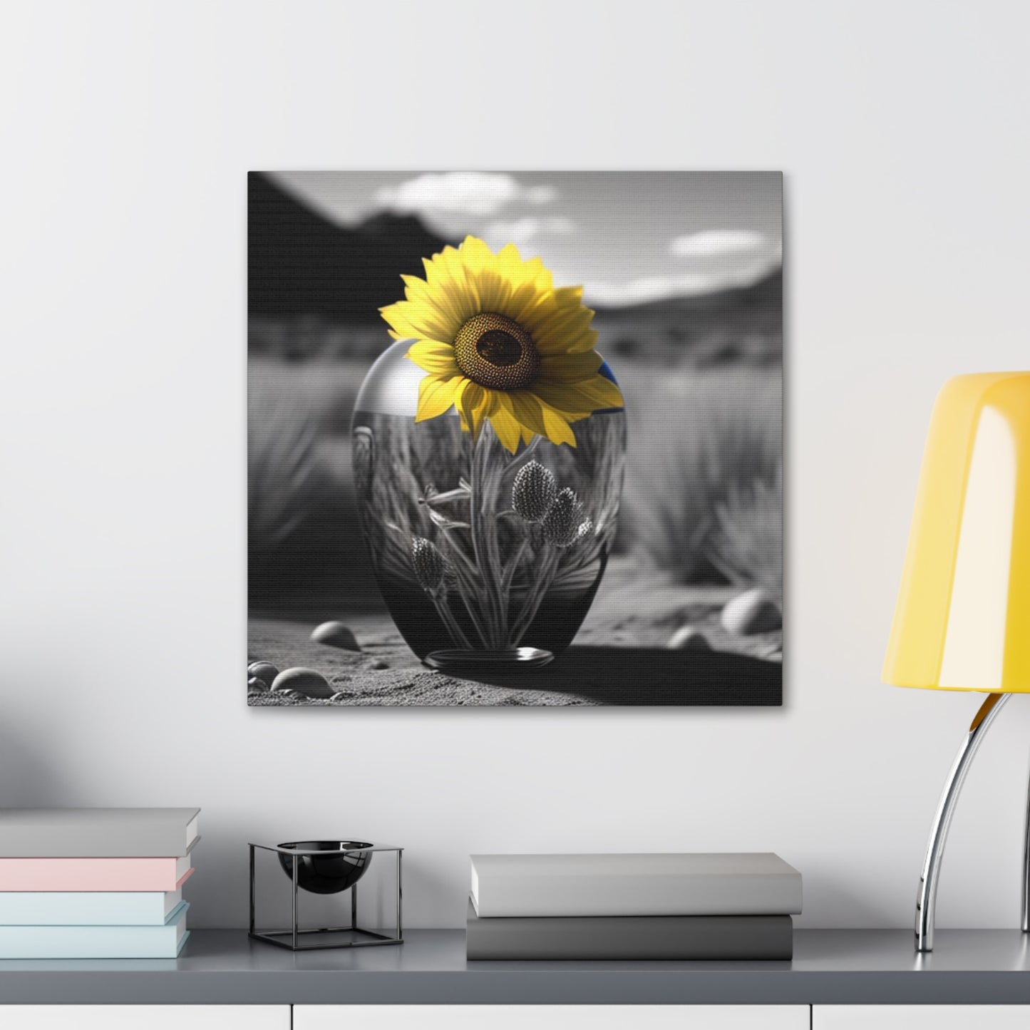 Canvas Gallery Wraps Yellw Sunflower in a vase 3