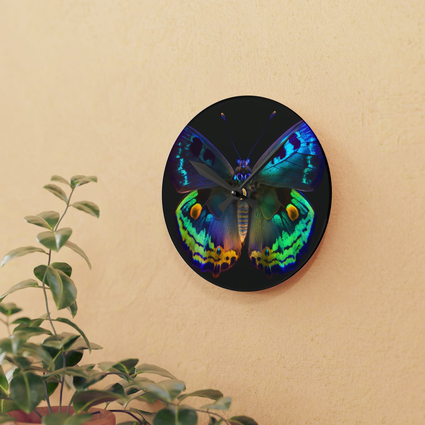 Acrylic Wall Clock Neon Hue Butterfly 4