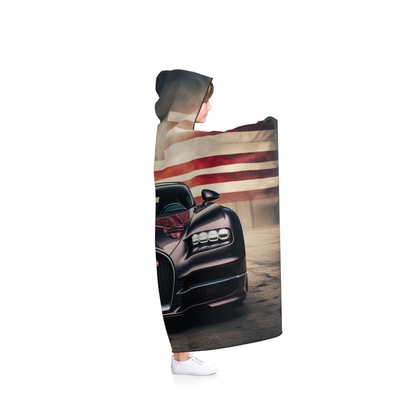 Hooded Blanket American Flag Background Bugatti 2