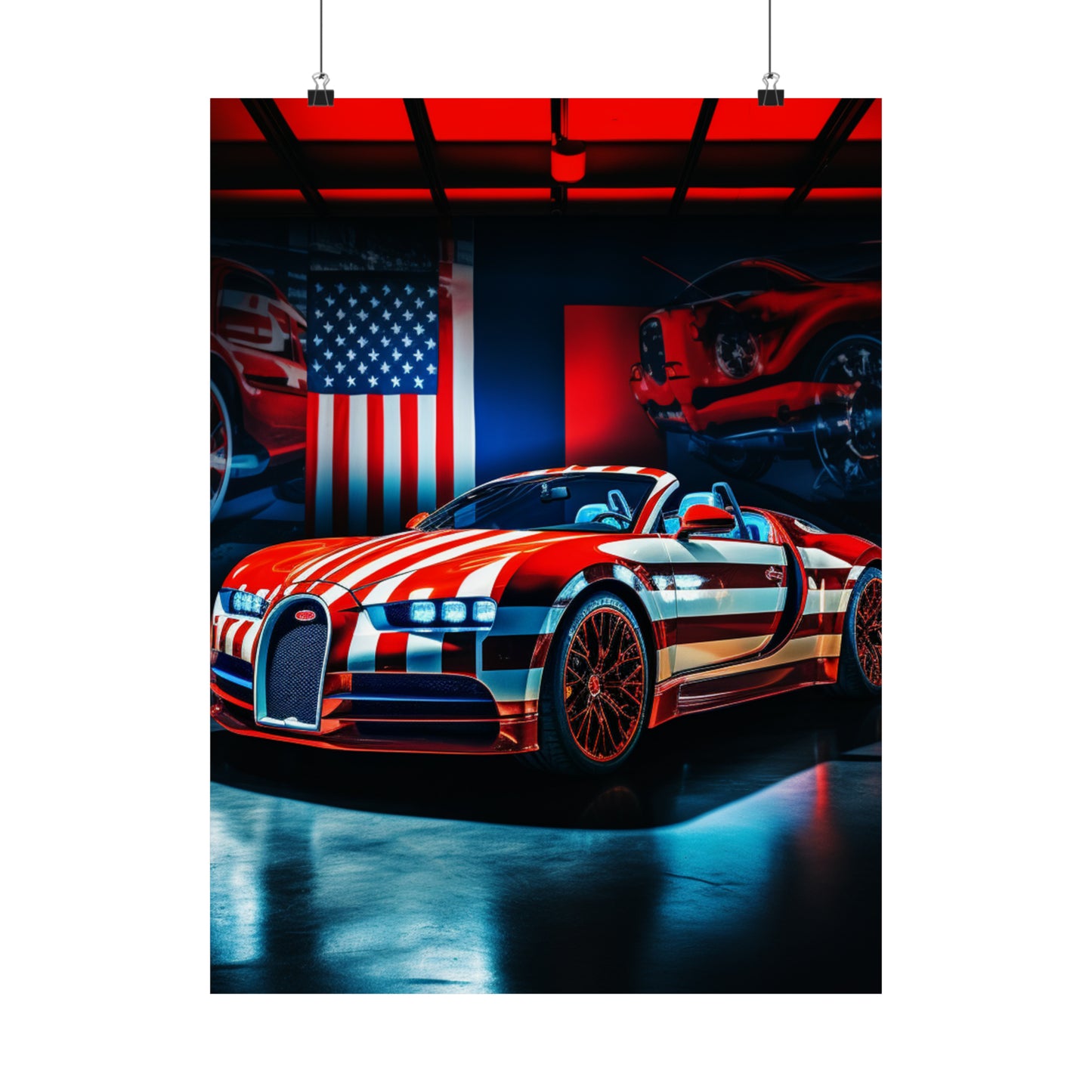 Premium Matte Vertical Posters Macro Bugatti American Flag 2